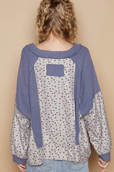 POL Waffle Knit Floral Notched Long Sleeve Top OutfitFlow